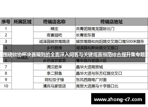 围绕欧协杯决赛规则的全面深入问答与关键观赛指南综合提升集专题 围绕欧协杯决赛规则的全面深入问答与关键观赛指南综合提升集专题